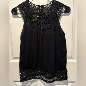 Catherine Malandrino Black Sleeveless Silk Lace Top